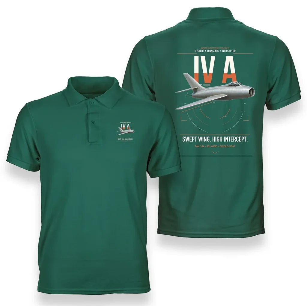 Dassault Mystère IV A design on green double-side polo t-shirt, double-side print