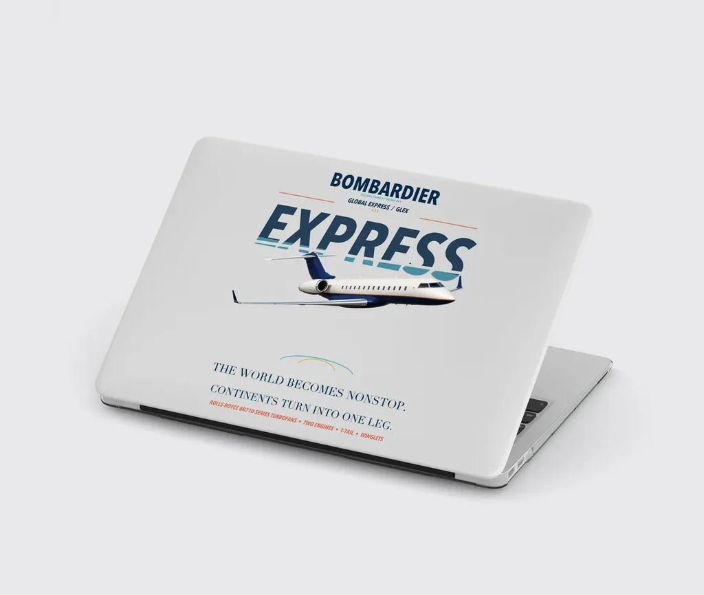 Bombardier Global Express design on light gray MacBook case