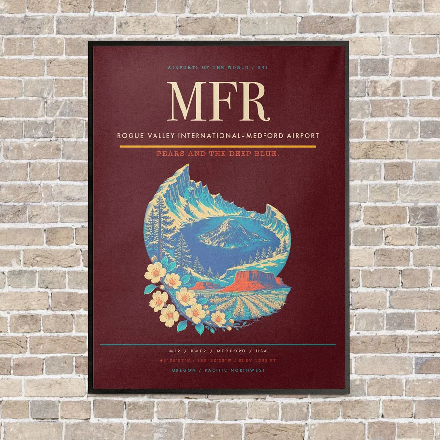 Rogue Valley International–Medford Airport MFR vertical canvas print - framed - dark red background