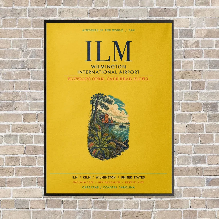 Wilmington International Airport ILM vertical canvas print - framed - yellow background