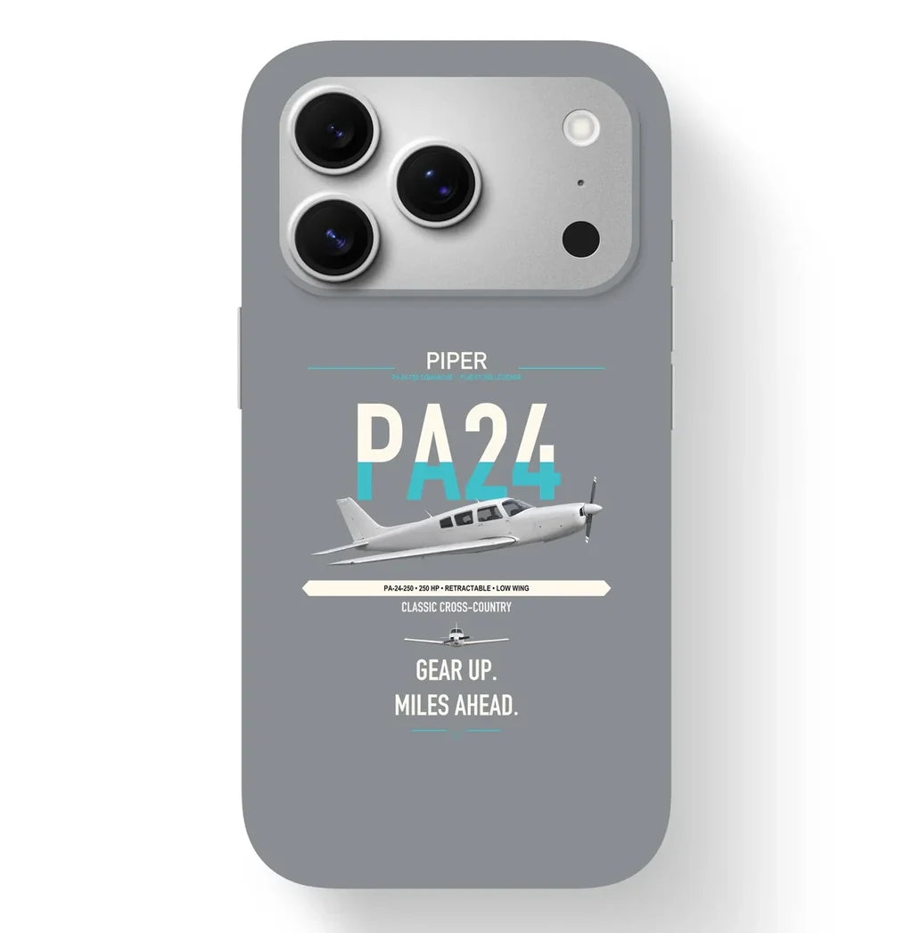 Piper PA-24-250 Comanche 250 design on gray magsafe iphone case, for iPhone 17 Pro