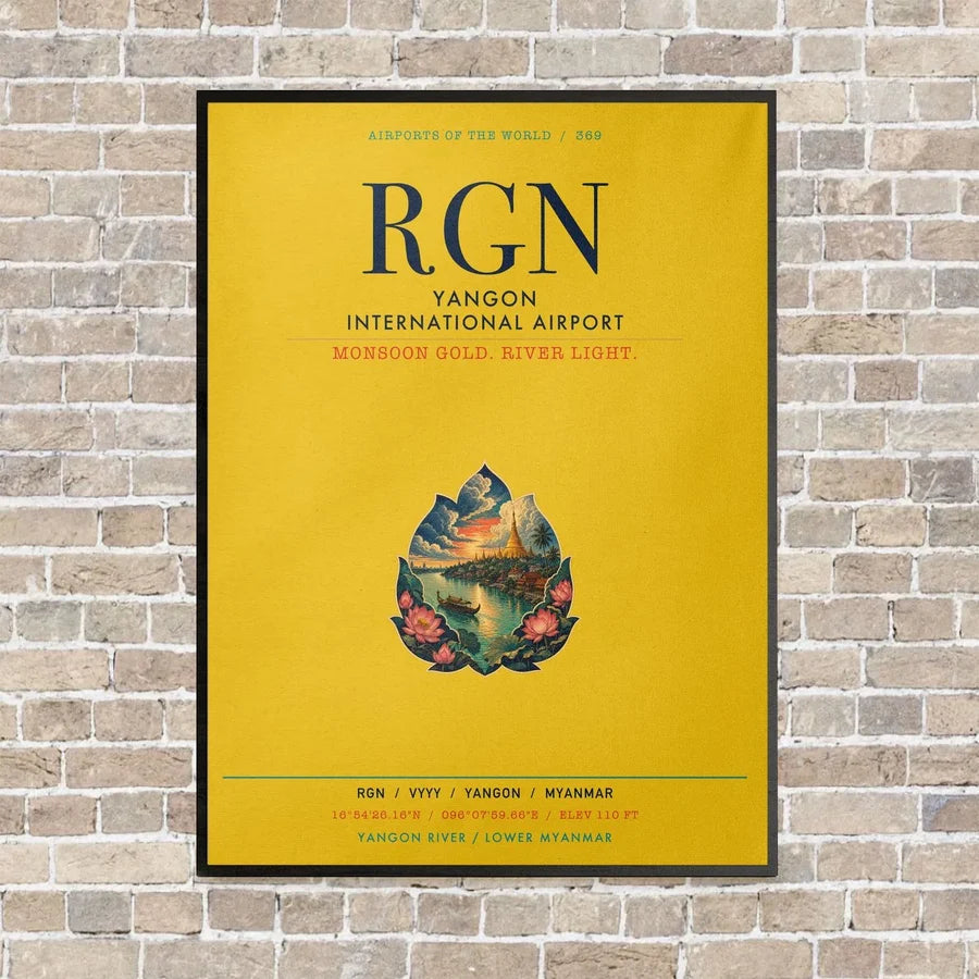 Yangon International Airport RGN vertical canvas print - framed - yellow background