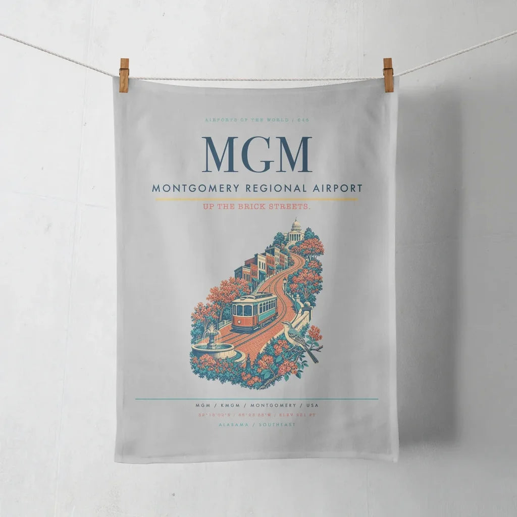 Montgomery Regional Airport (MGM) design on light gray towel