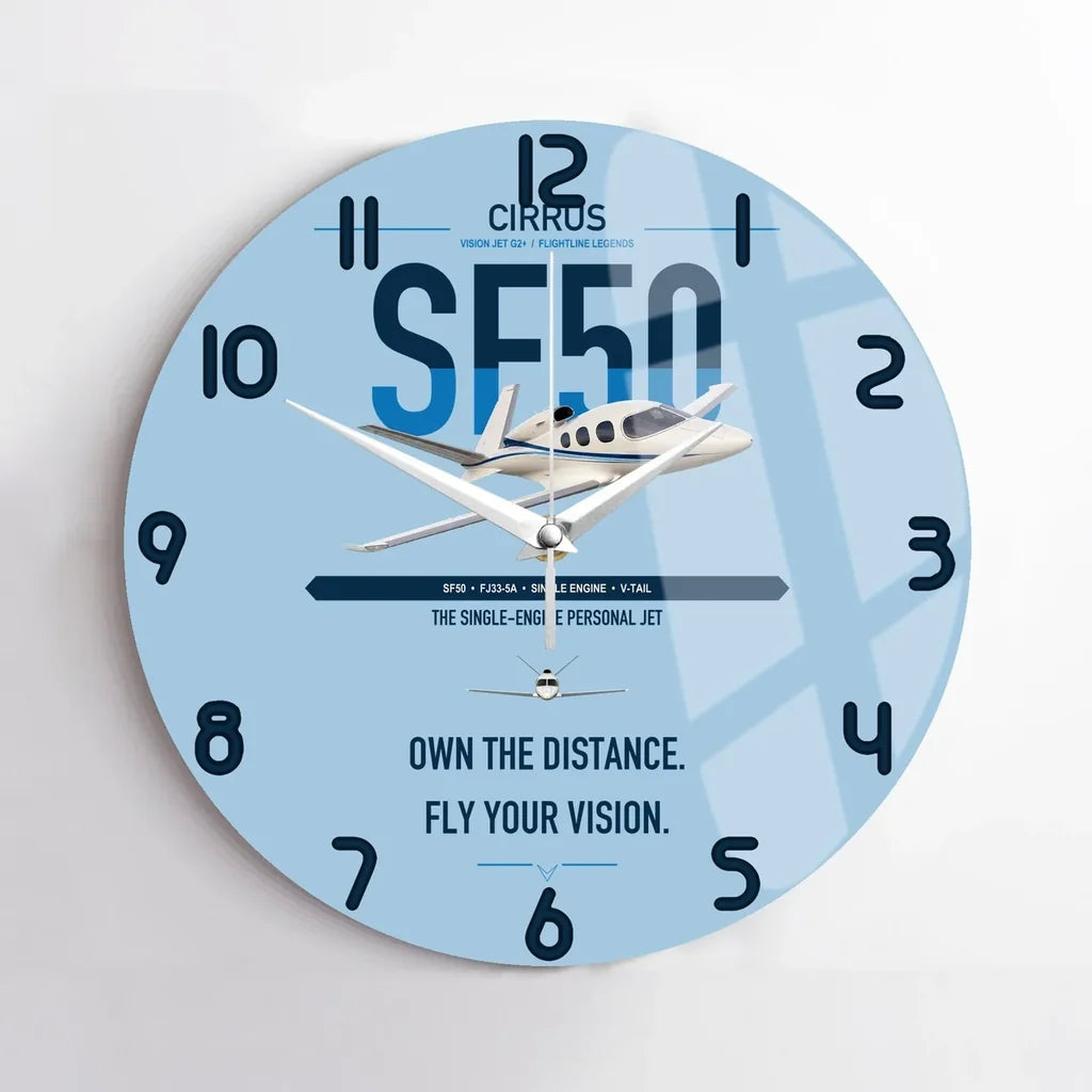 Cirrus Vision Jet G2+ design on light blue no frame wall clock