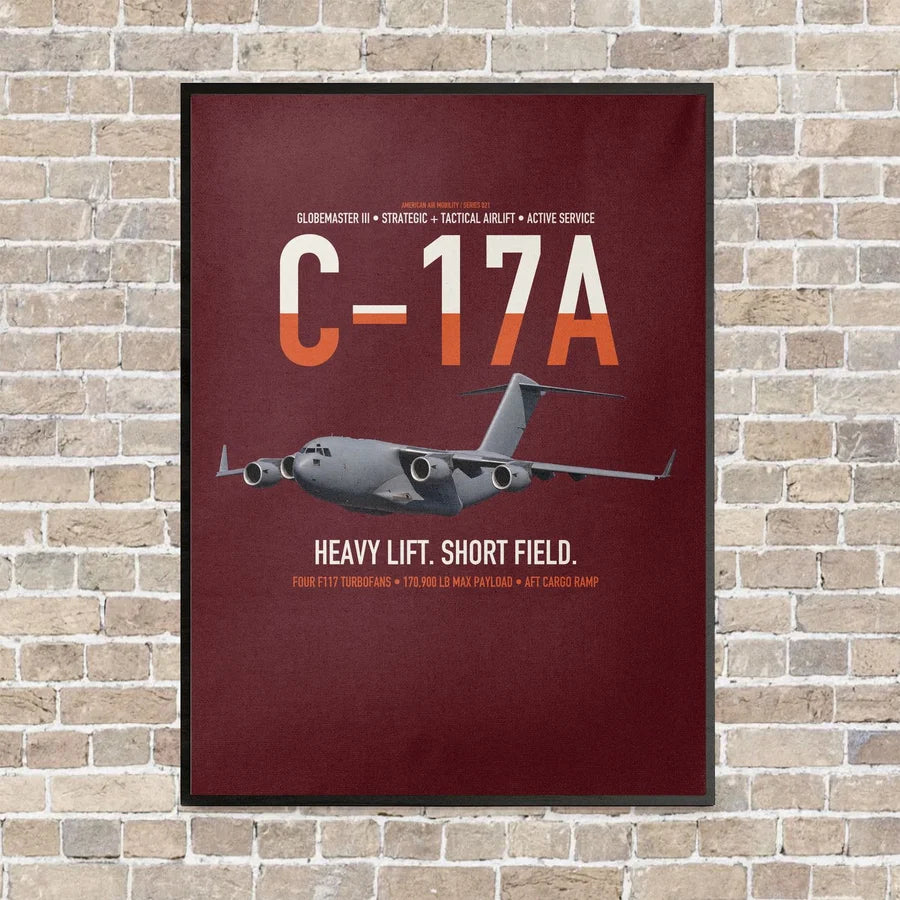 C-17A Globemaster III vertical canvas print - framed - dark red background