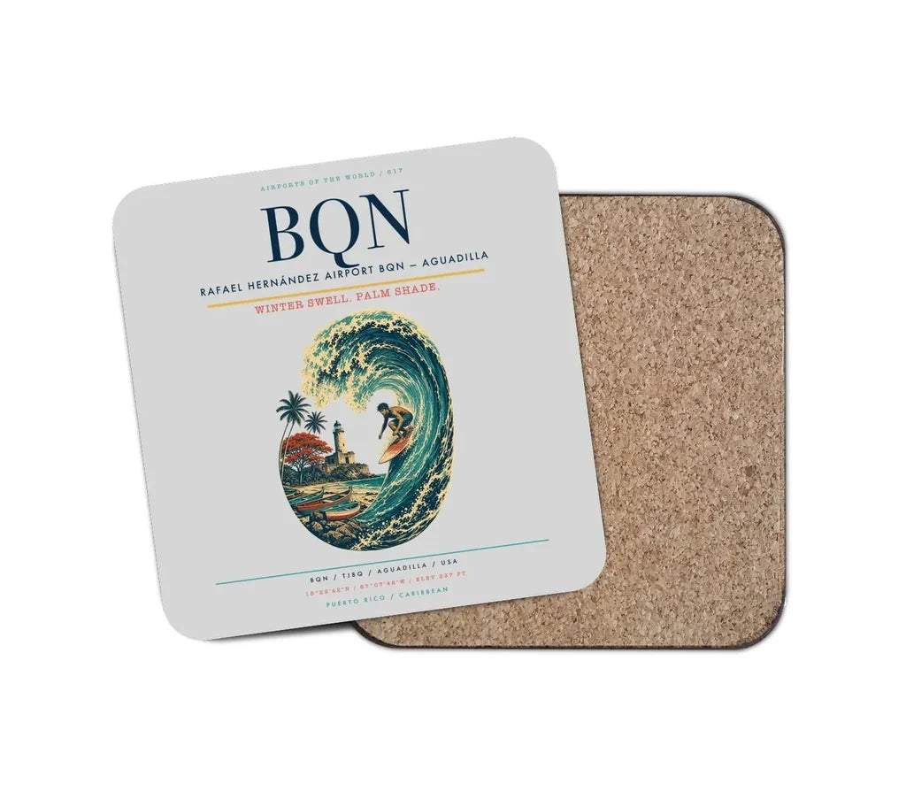 Rafael Hernández Airport (BQN) design on light gray 1 piece coaster