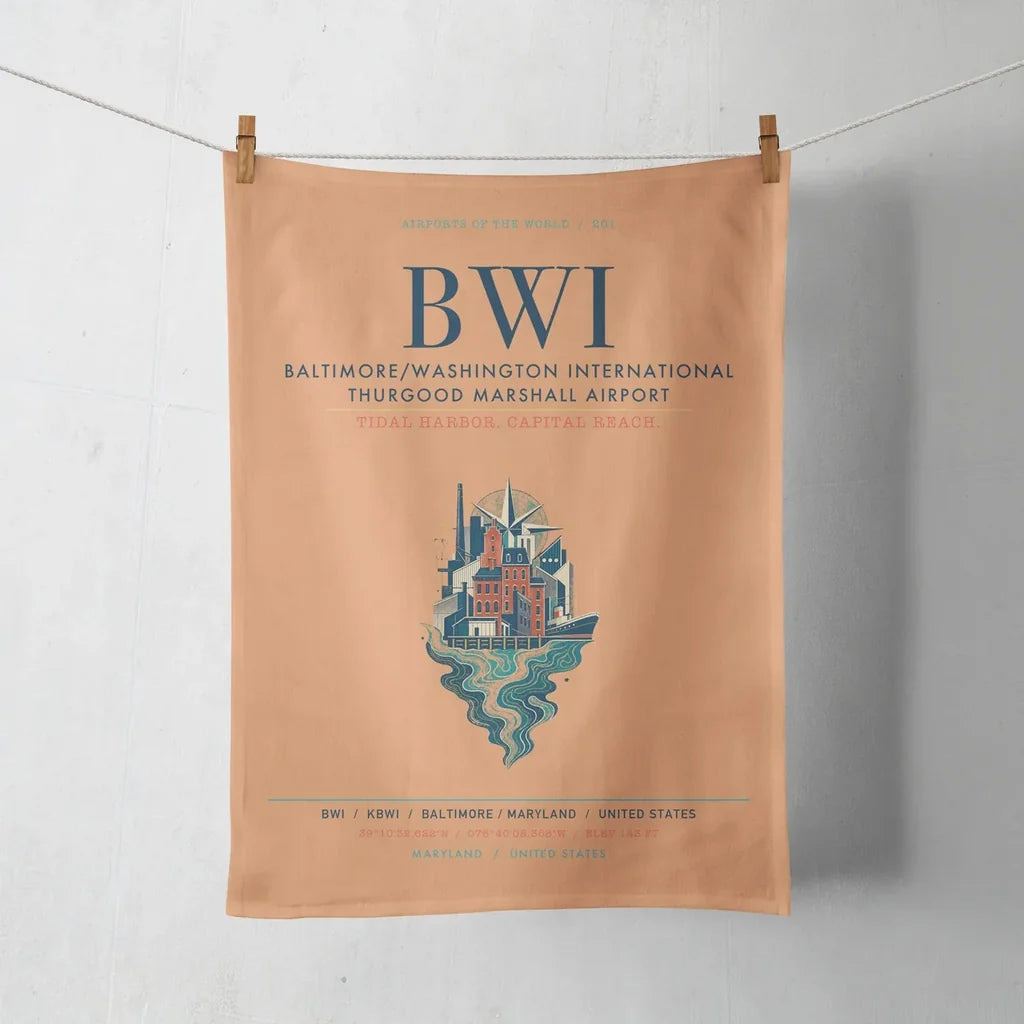 Baltimore-Washington International Thurgood Marshall Airport (BWI) design on orange towel