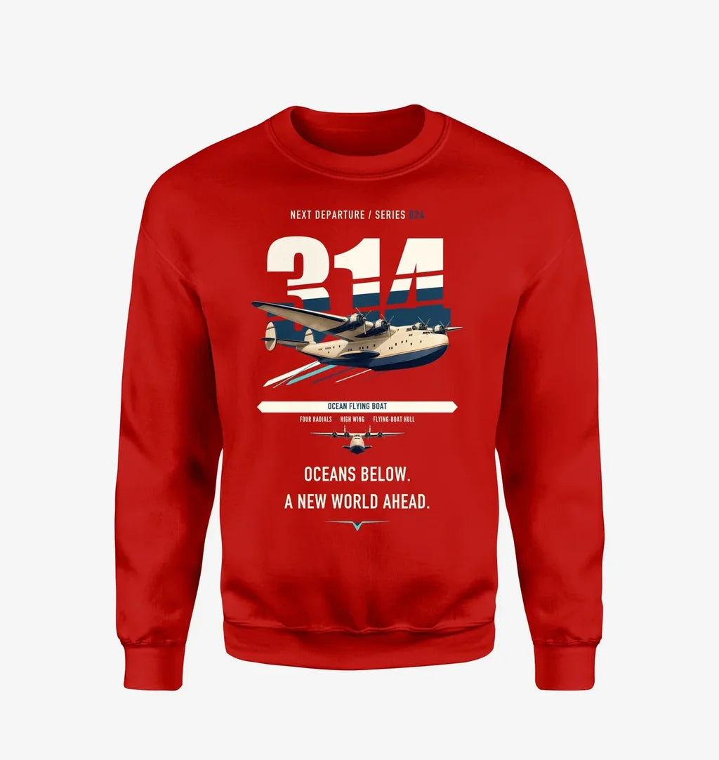 Boeing 314 Clipper design on red sweatshirt