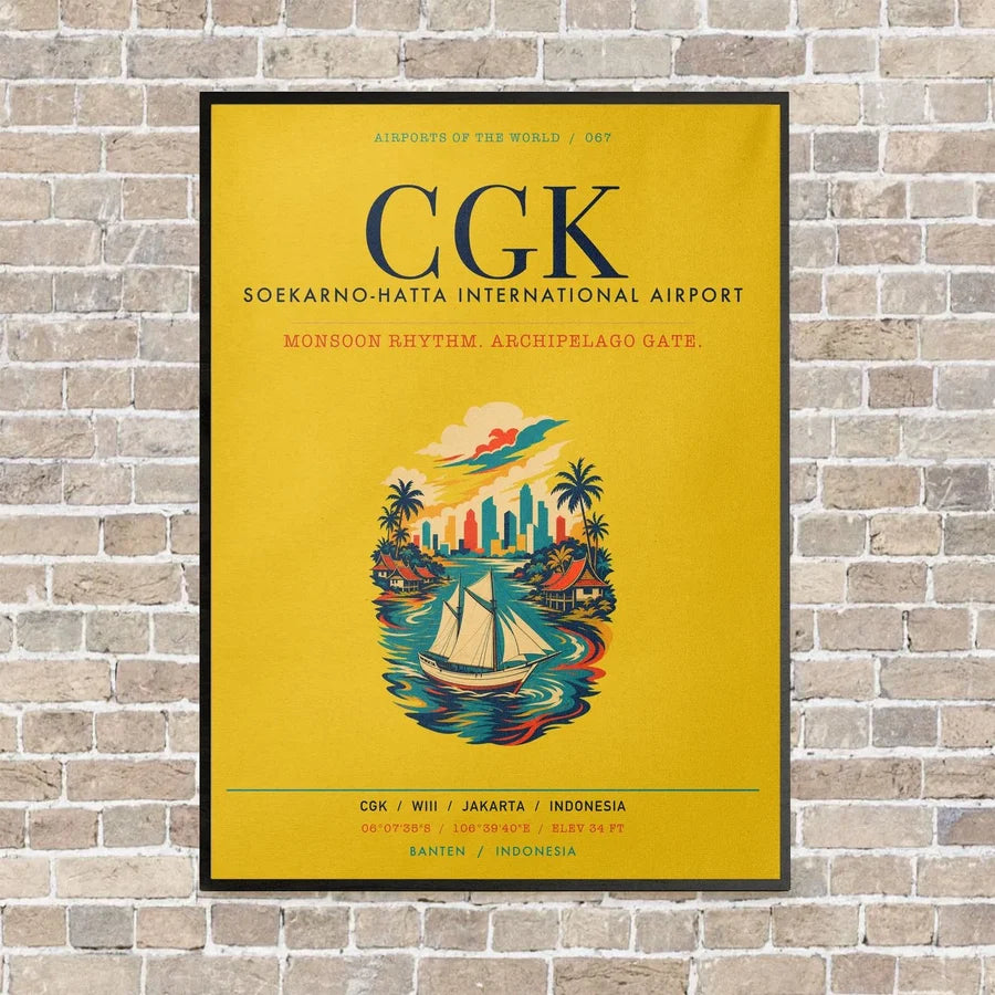 Jakarta Soekarno-Hatta International Airport CGK vertical canvas print - framed - yellow background