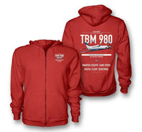 Thumbnail for Daher TBM 980 design on red premium zipped hoodie, double-side print
