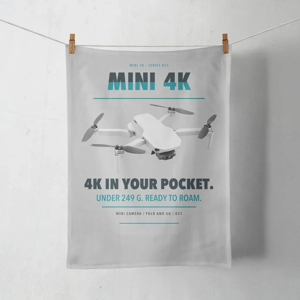 DJI Mini 4K design on light gray towel
