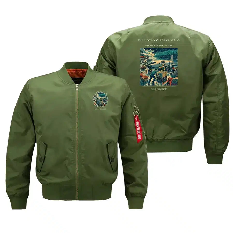 VINTAGE G4495 - The Monsoon Break Sprint - Bomber Jacket design on green