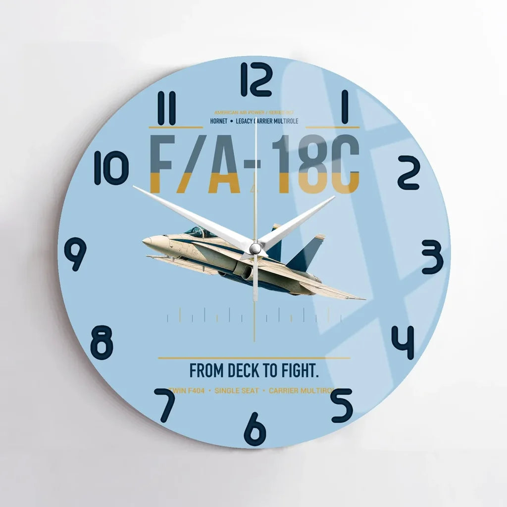F-A-18C Hornet design on light blue no frame wall clock