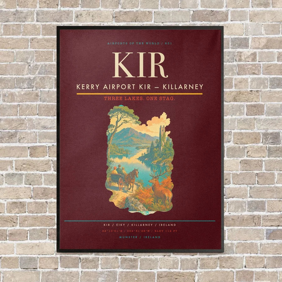 Kerry Airport KIR — Killarney vertical canvas print - framed - dark red background