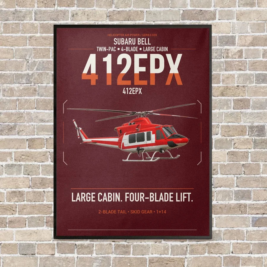 SUBARU Bell 412EPX vertical canvas print - framed - dark red background