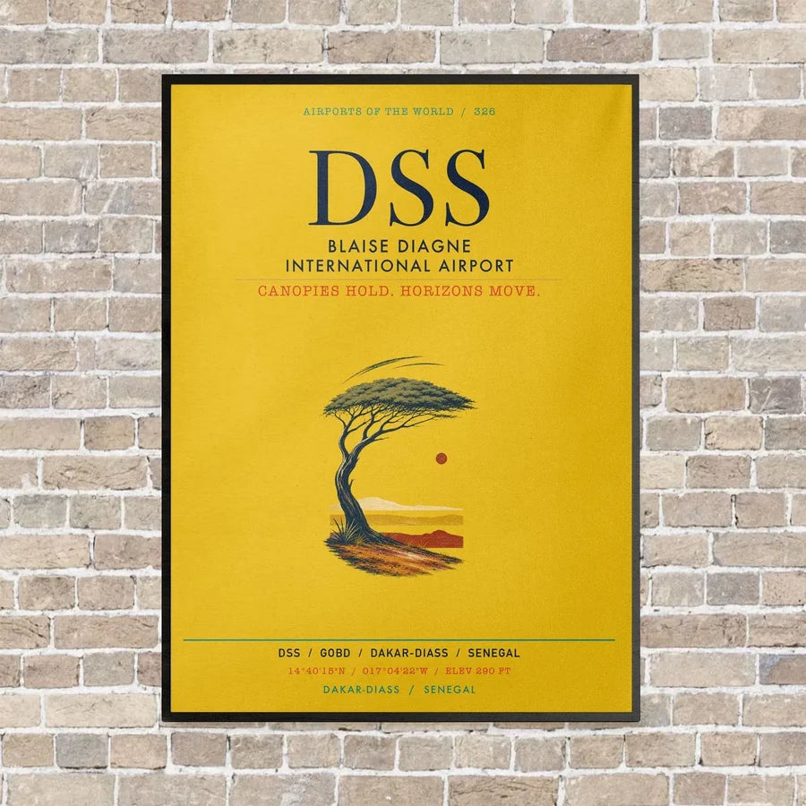Blaise Diagne International Airport DSS vertical canvas print - framed - yellow background