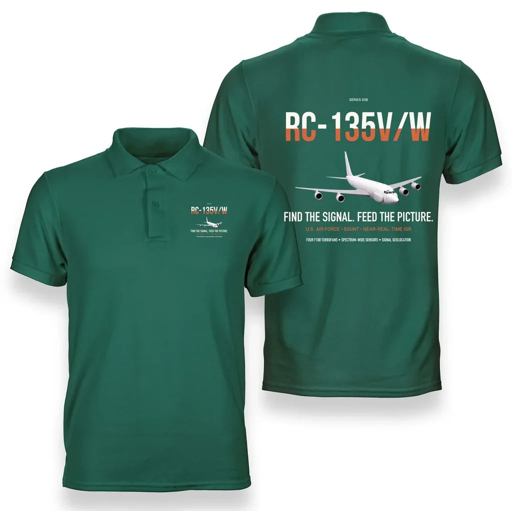 RC-135V W Rivet Joint design on green double-side polo t-shirt, double-side print