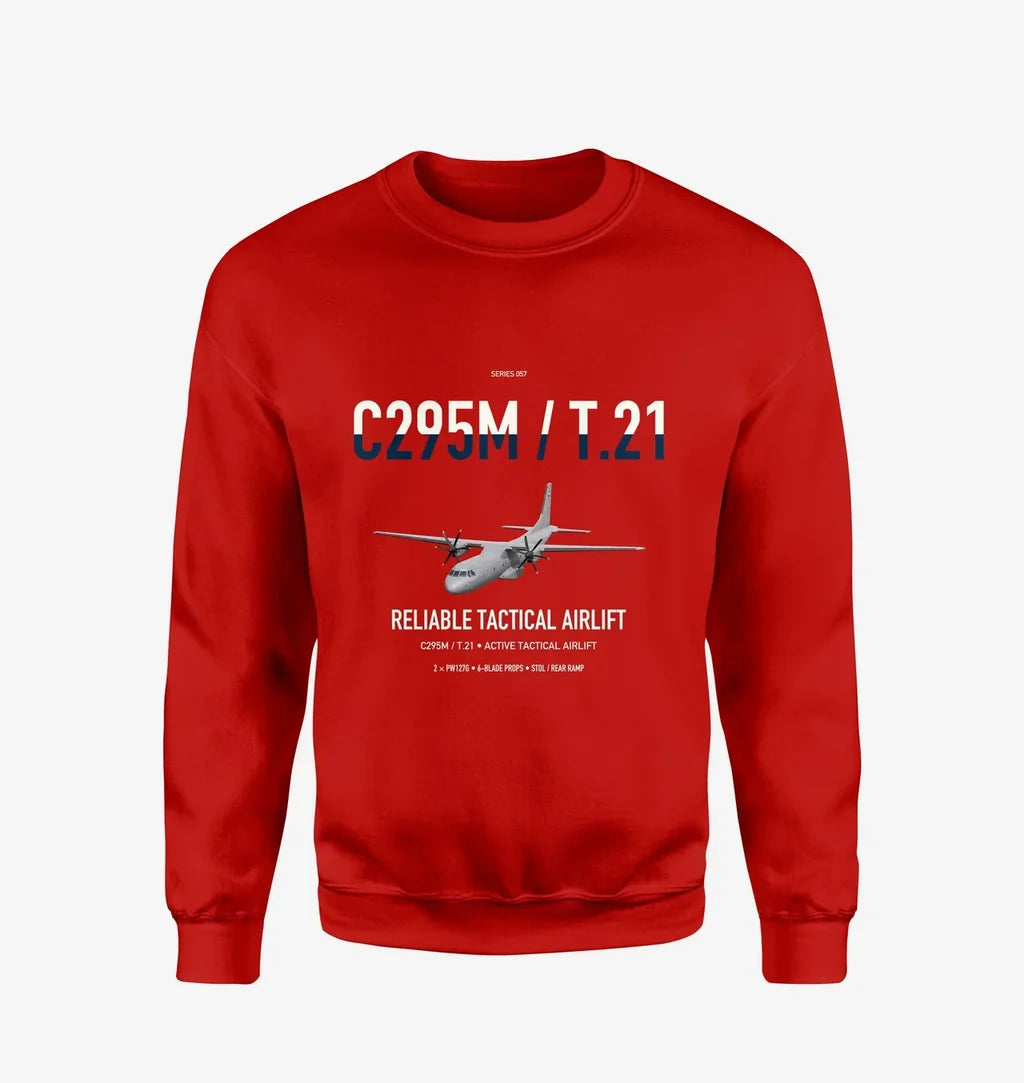 Airbus C295M T.21 design on red sweatshirt