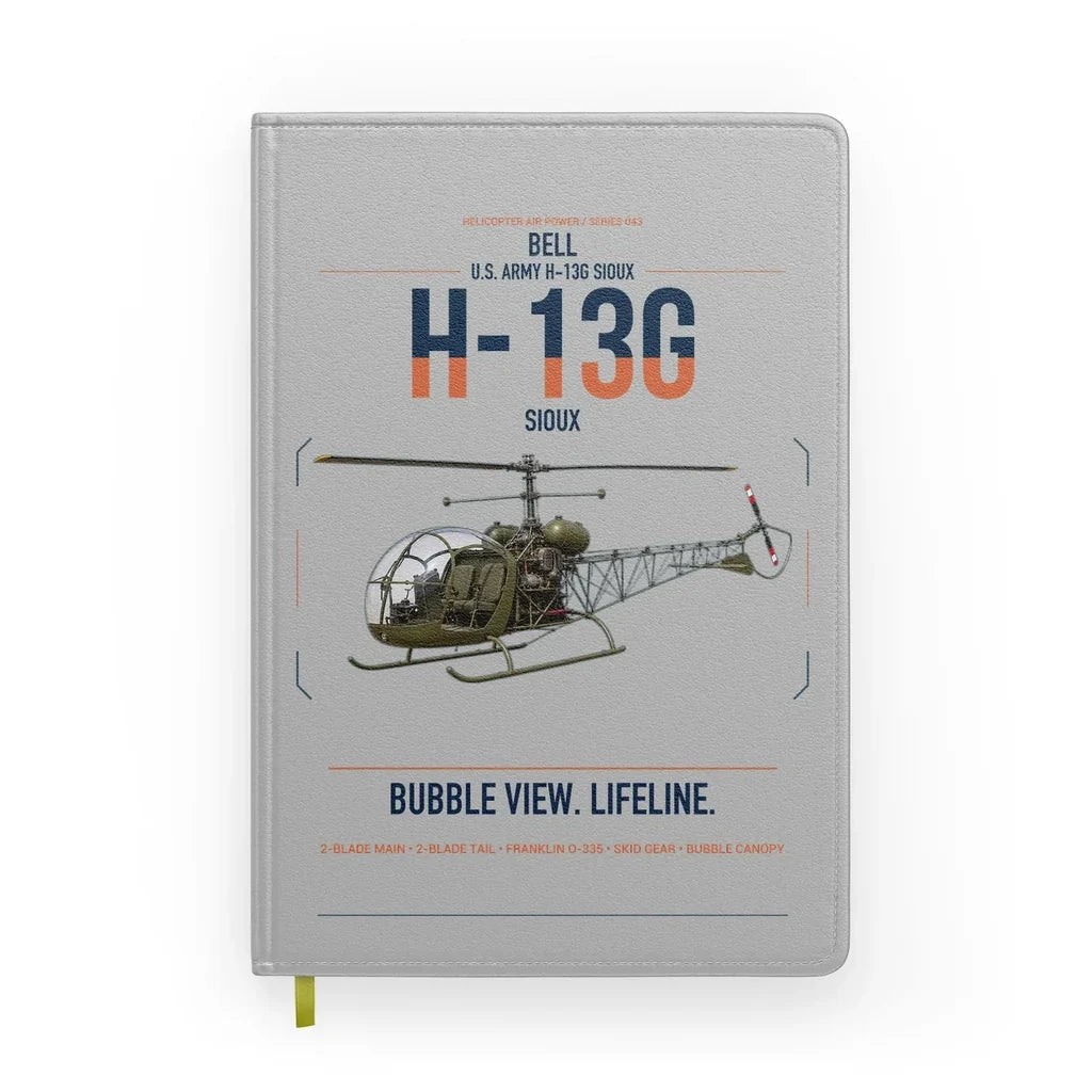 Bell H-13G Sioux design on light gray notebook