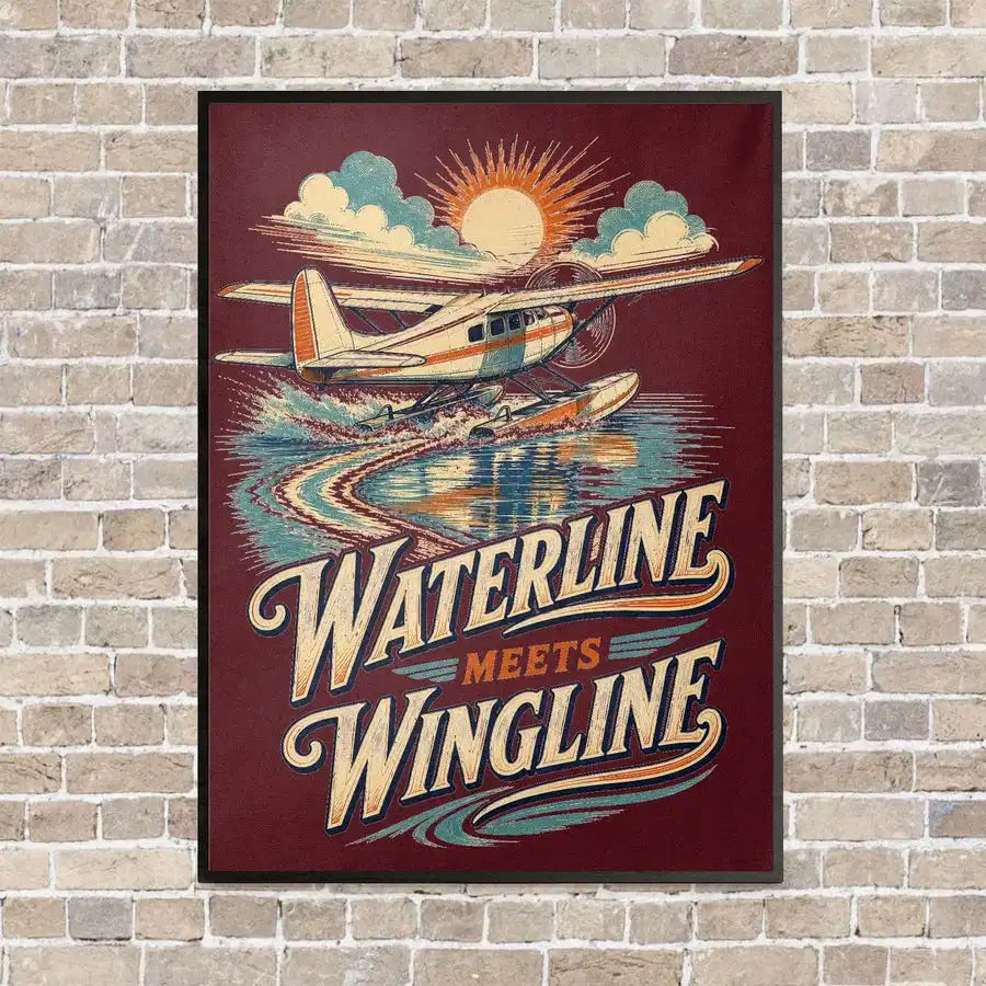 Waterline Meets Wingline vertical canvas print - framed - dark red background