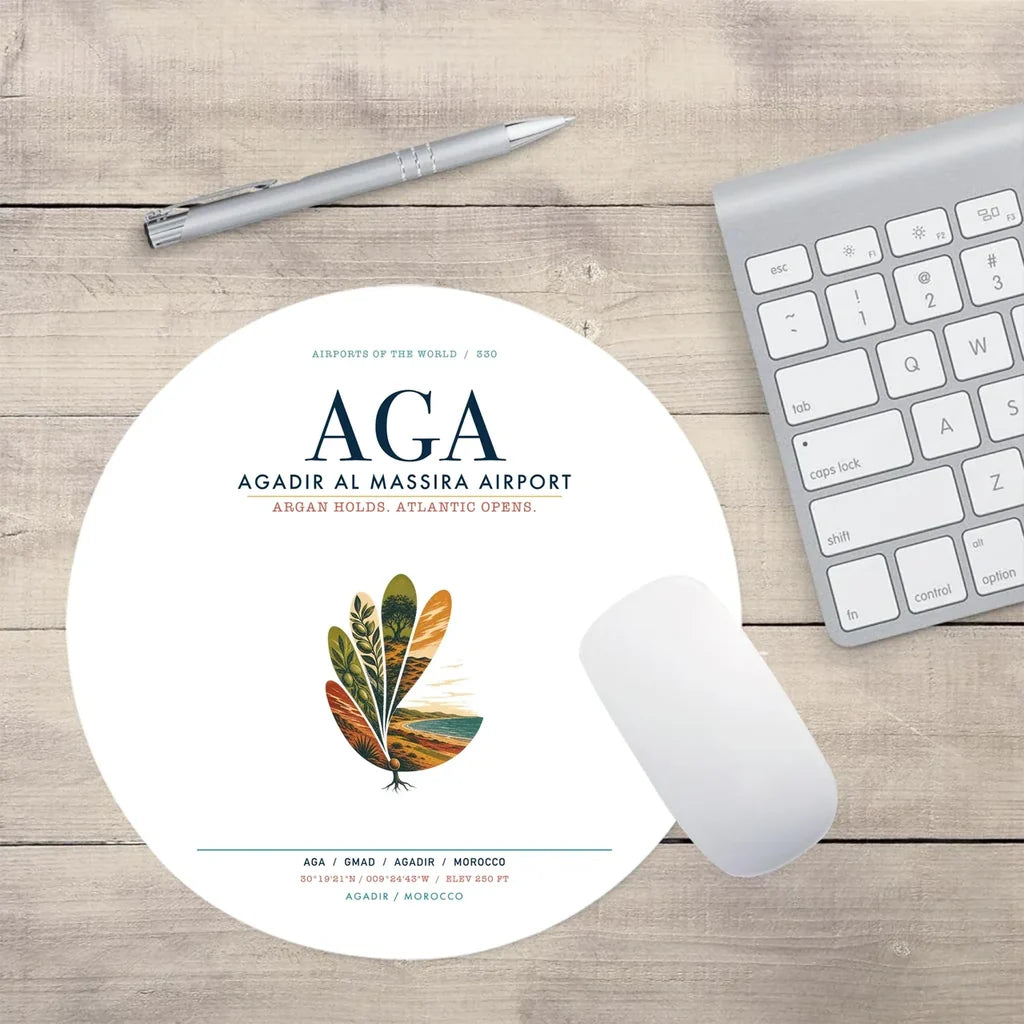 Agadir Al Massira Airport (AGA) design on white round mouse pad