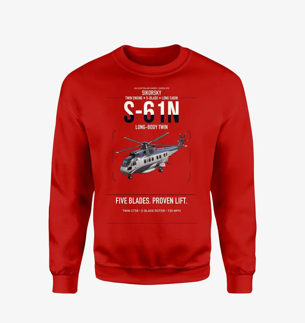Sikorsky S-61N design on red sweatshirt