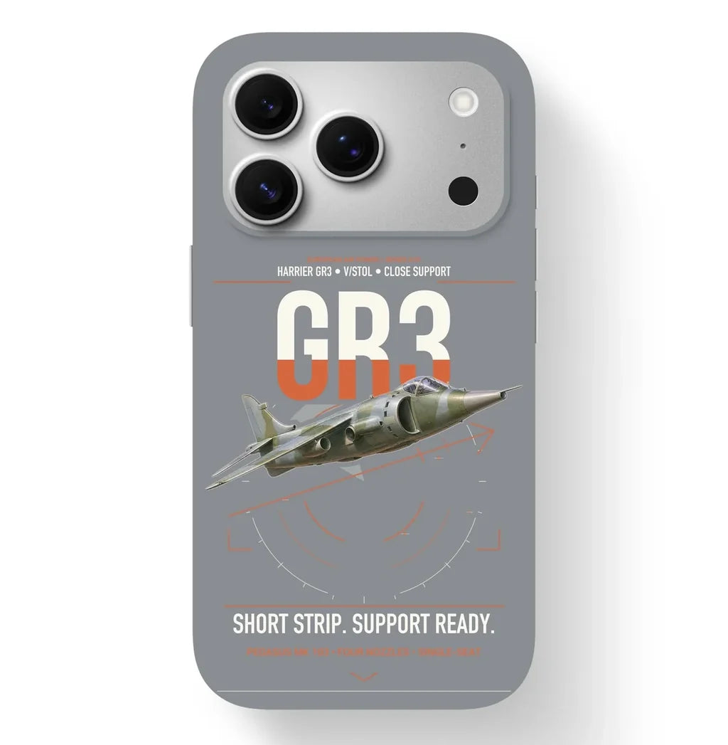 Hawker Siddeley Harrier GR3 design on gray magsafe iphone case, for iPhone 17 Pro
