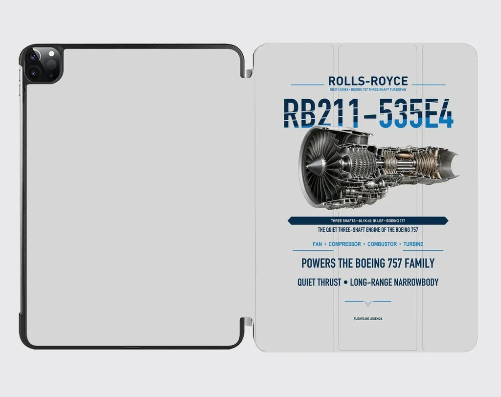 RB211-535E4 design on light gray ipad tablet case