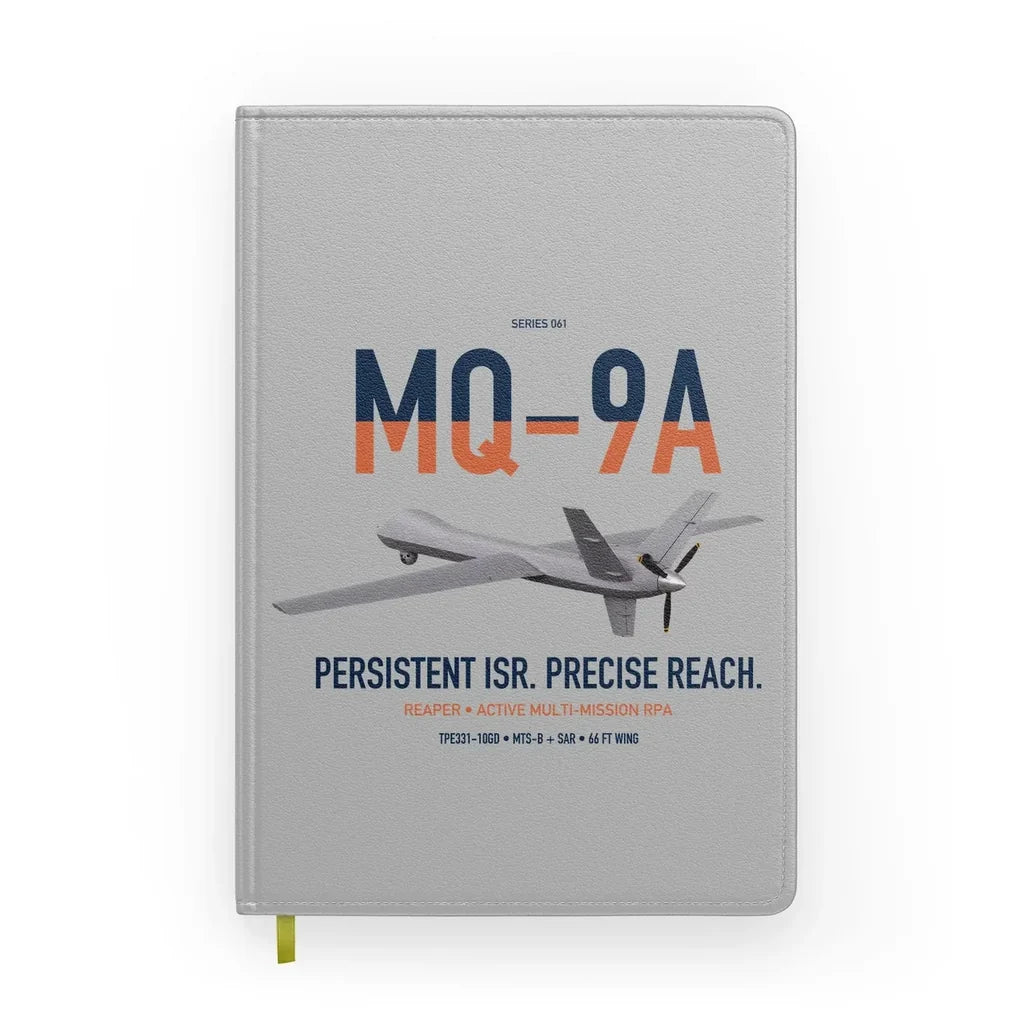 MQ-9A Reaper design on light gray notebook