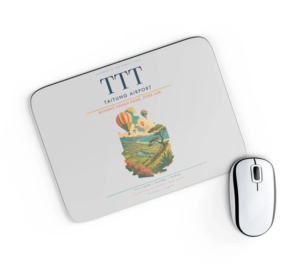 Taitung Airport (TTT) design on light gray rectangle mouse pad