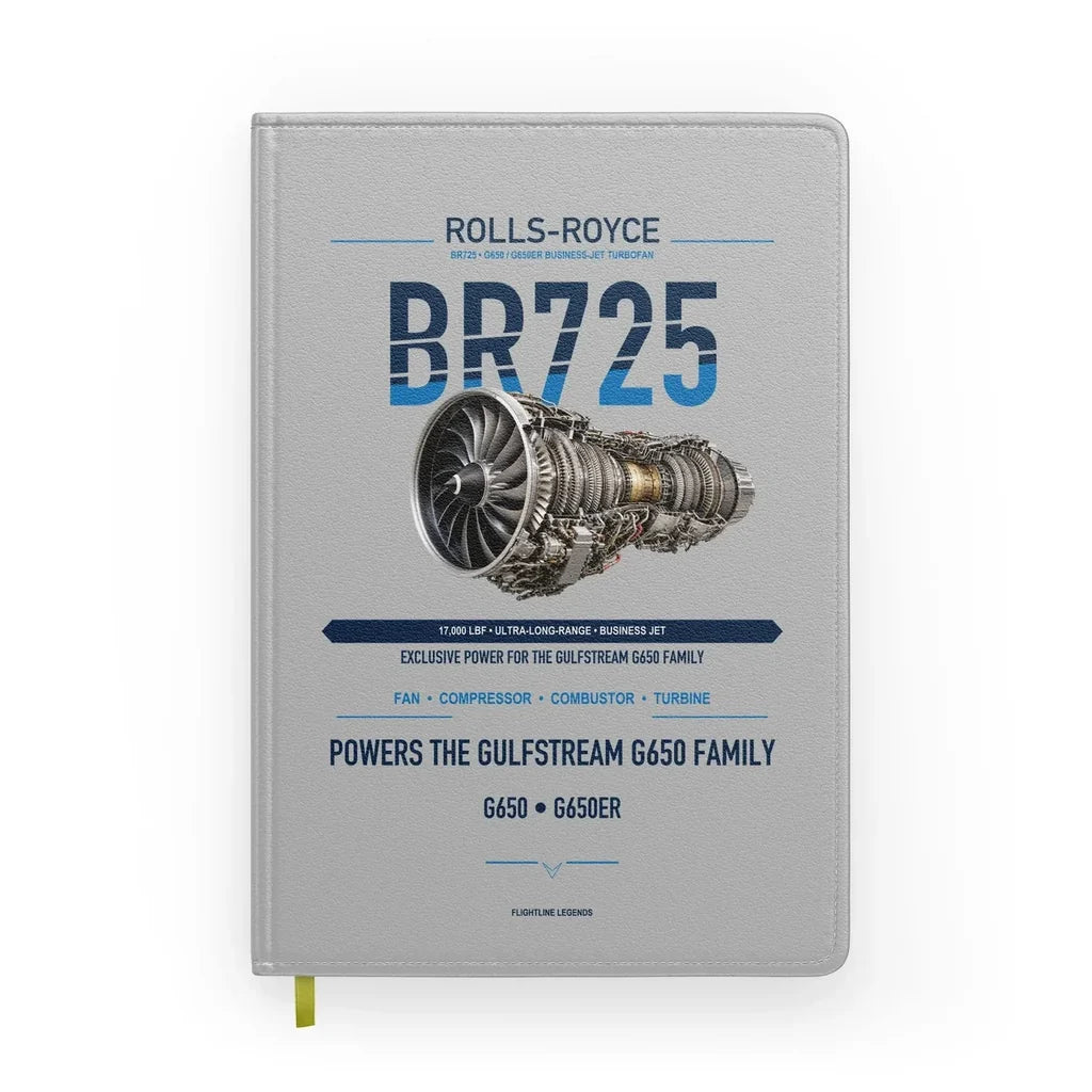 BR725 design on light gray notebook