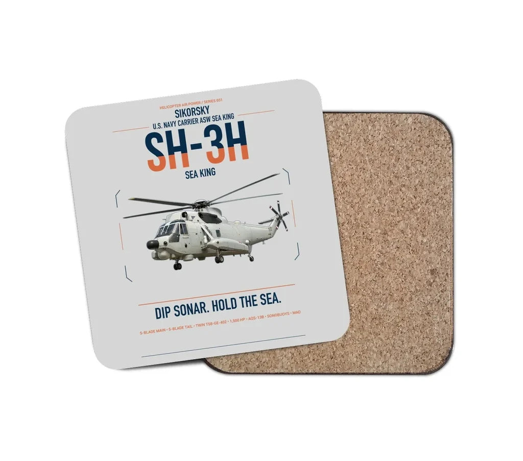 Sikorsky SH-3H Sea King design on light gray 1 piece coaster