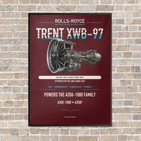 Thumbnail for TRENT XWB-97 vertical canvas print - framed - dark red background