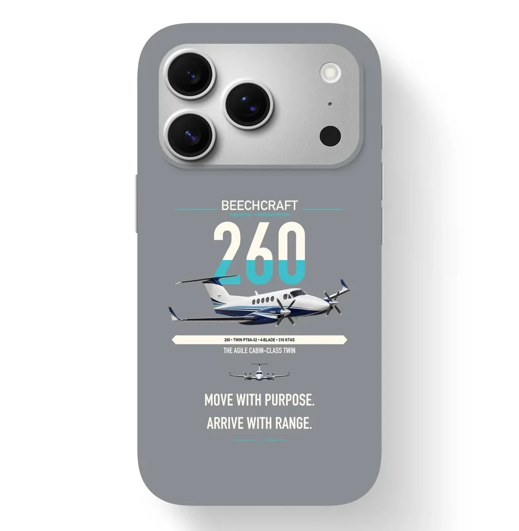 Beechcraft King Air 260 design on gray magsafe iphone case, for iPhone 17 Pro