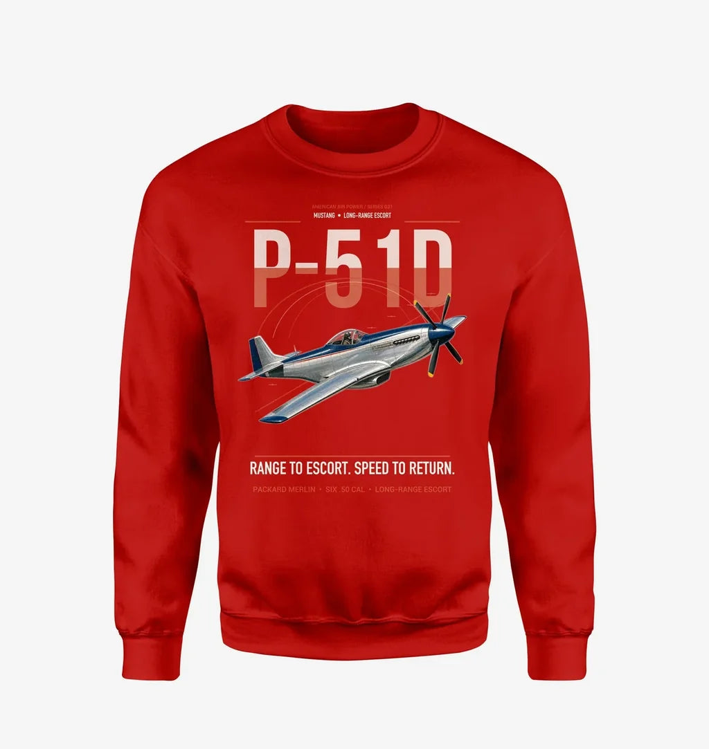 P-51D Mustang design on red sweatshirt