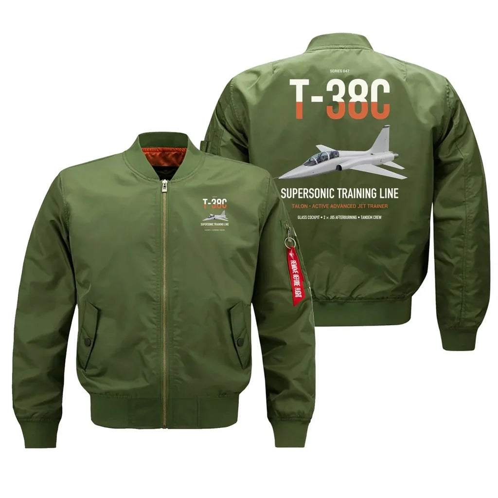 T-38C Talon design on green bomber jacket, double-side print