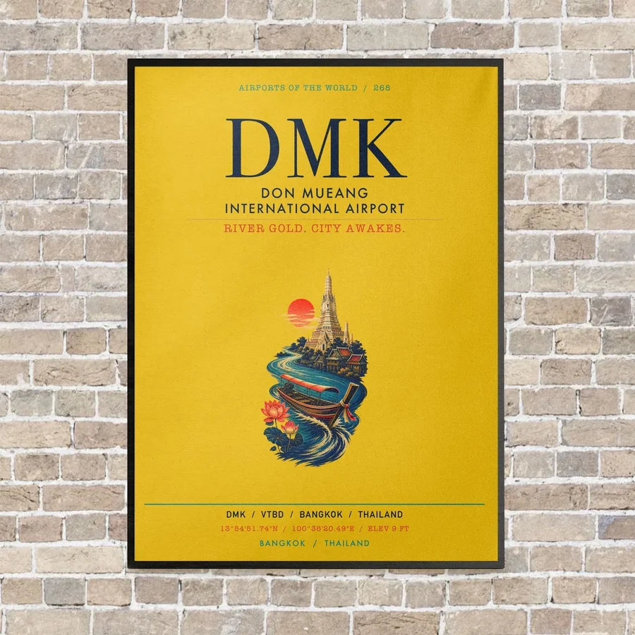 Don Mueang International Airport Bangkok DMK vertical canvas print - framed - yellow background