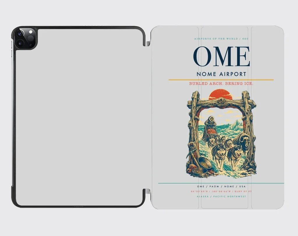 Nome Airport (OME) design on light gray ipad tablet case