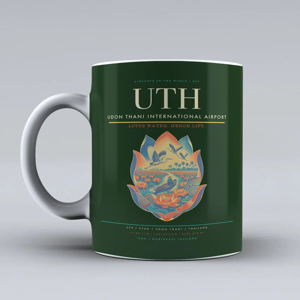 Thani International Airport UTH Mug design on dark green udon