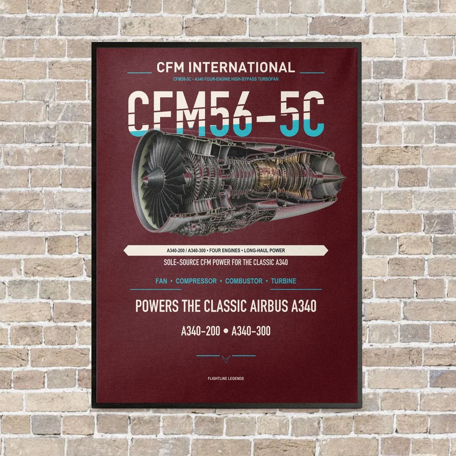 CFM56-5C vertical canvas print - framed - dark red background