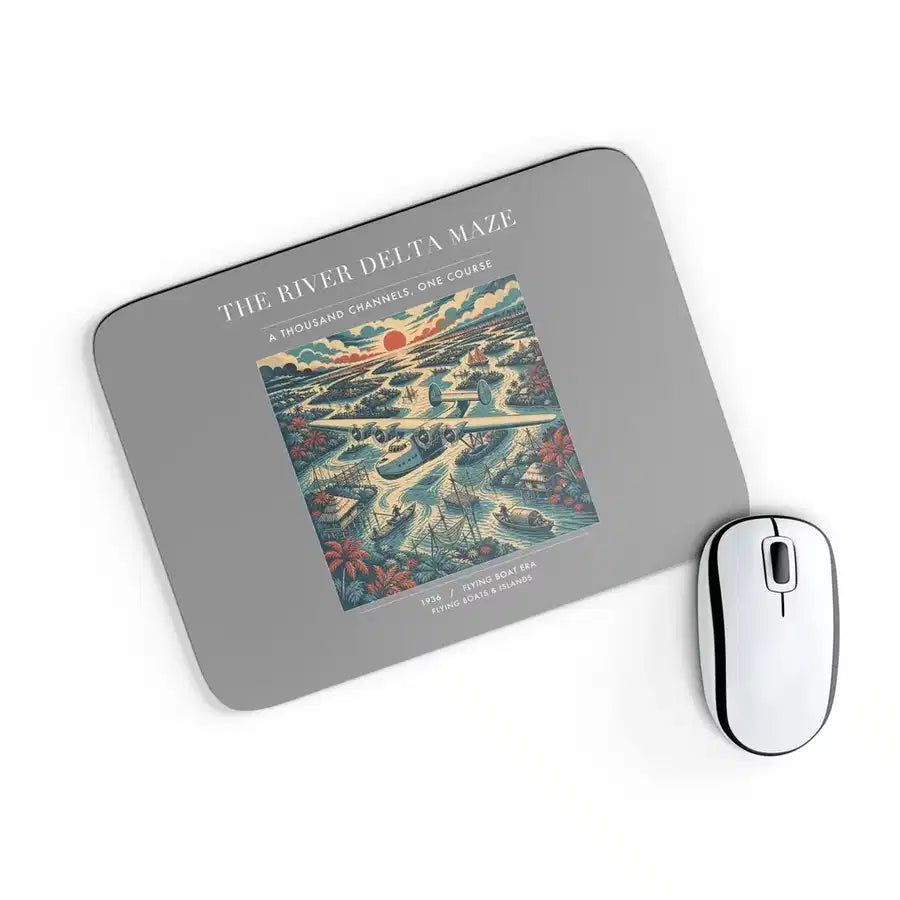 VINTAGE G4274 - The River Delta Maze - Designed Mouse Pads design on gray rectangle