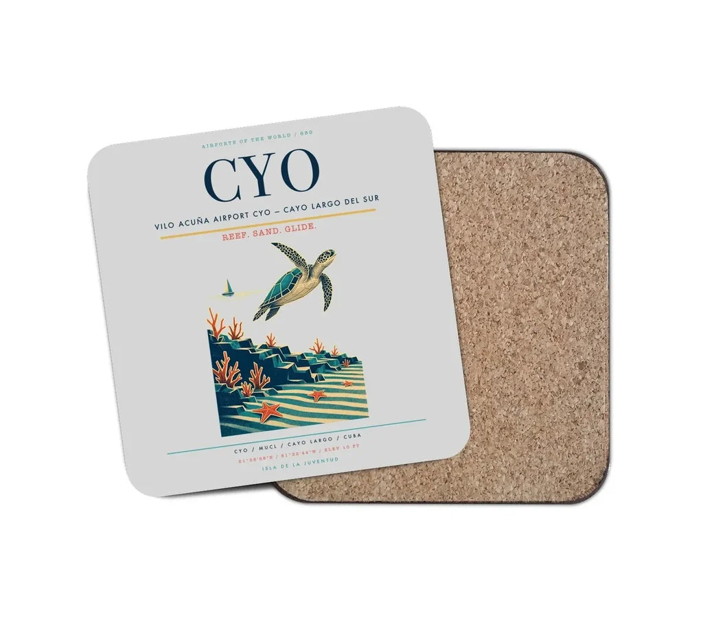 Vilo Acuña Airport (CYO) design on light gray 1 piece coaster