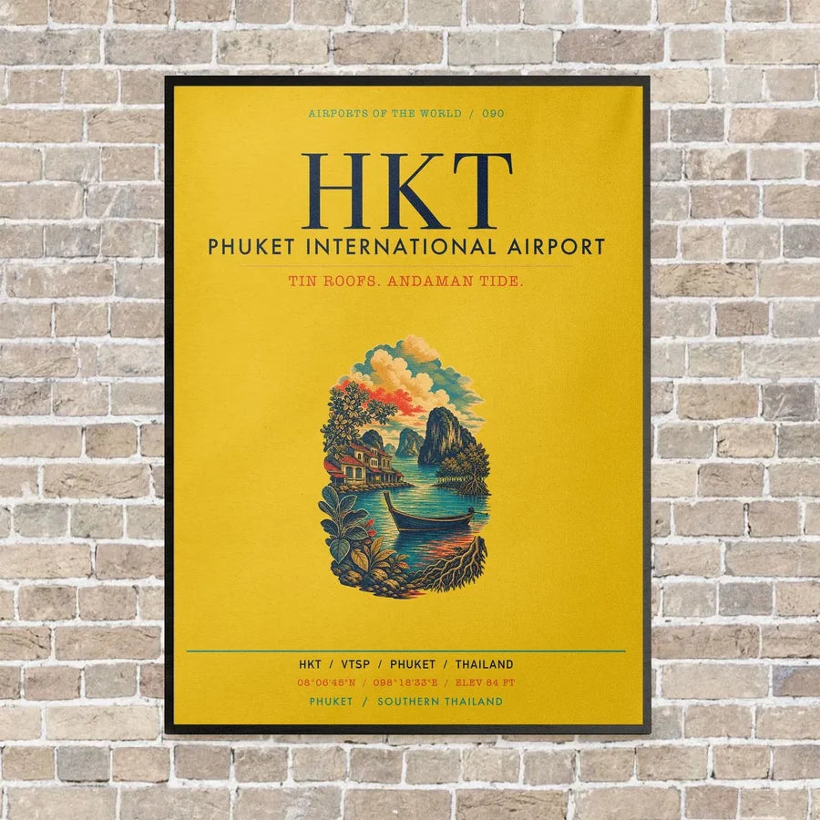 Phuket International Airport HKT vertical canvas print - framed - yellow background