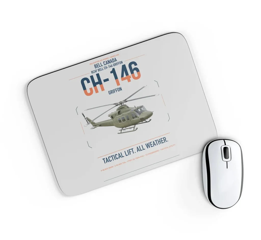 Bell Canada CH-146 Griffon design on light gray rectangle mouse pad