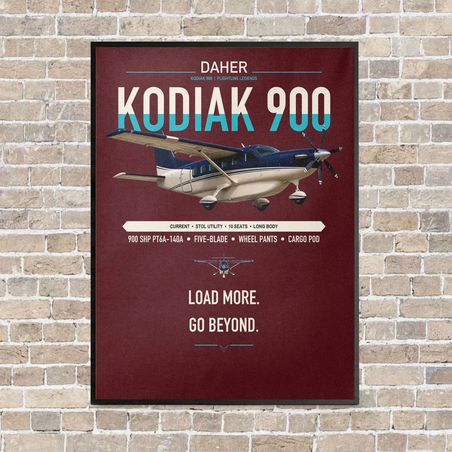 Daher Kodiak 900 vertical canvas print - framed - dark red background