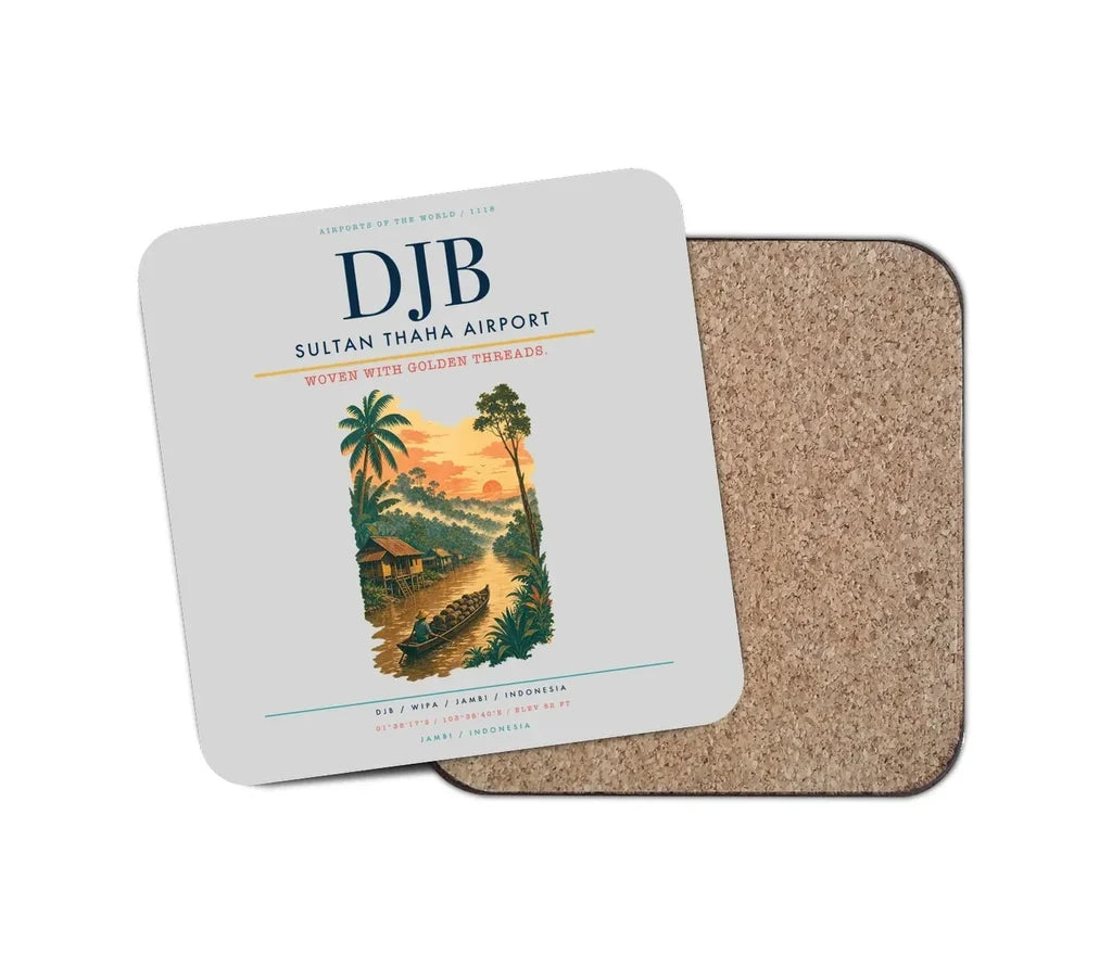 Sultan Thaha Airport (DJB) design on light gray 1 piece coaster