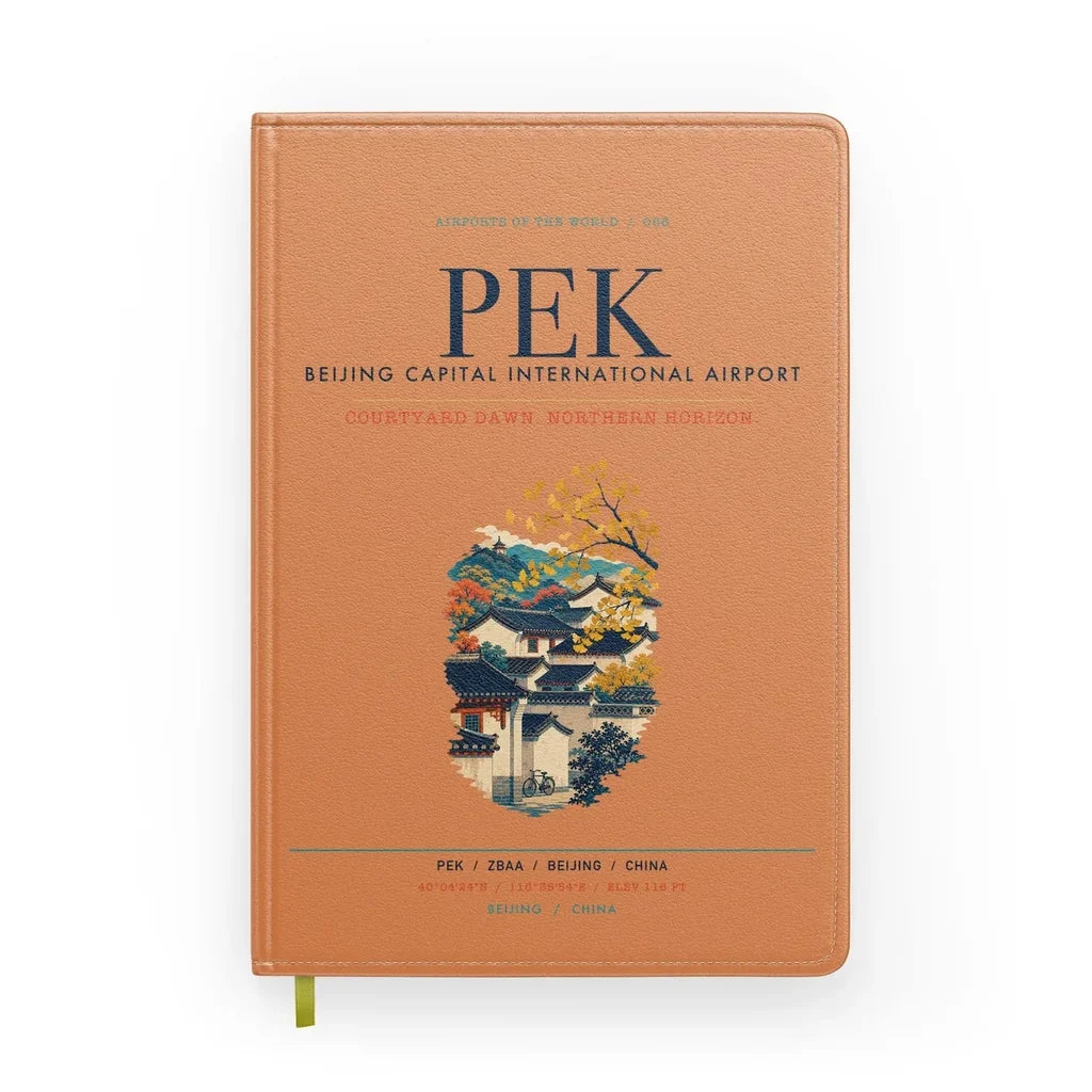 Beijing Capital International Airport (PEK) design on orange notebook