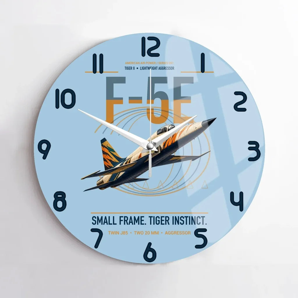 F-5E Tiger II design on light blue no frame wall clock