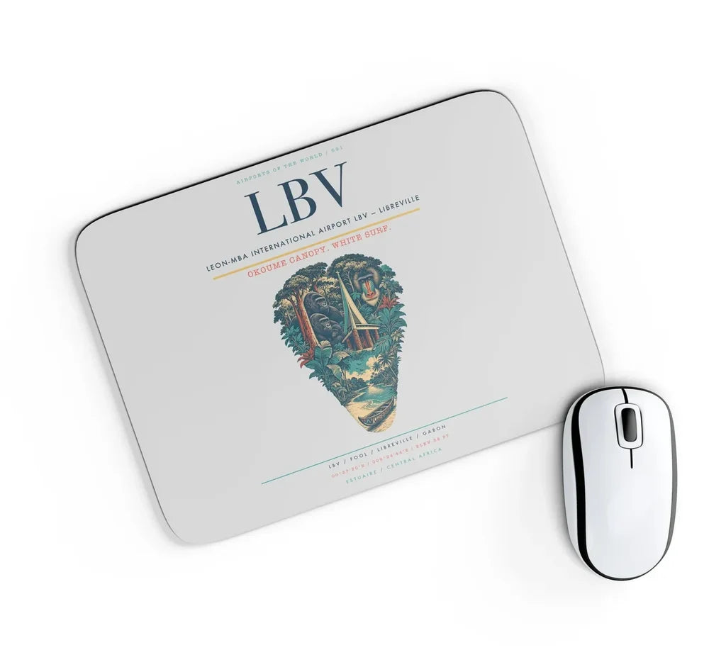 Leon-Mba International Airport (LBV) design on light gray rectangle mouse pad