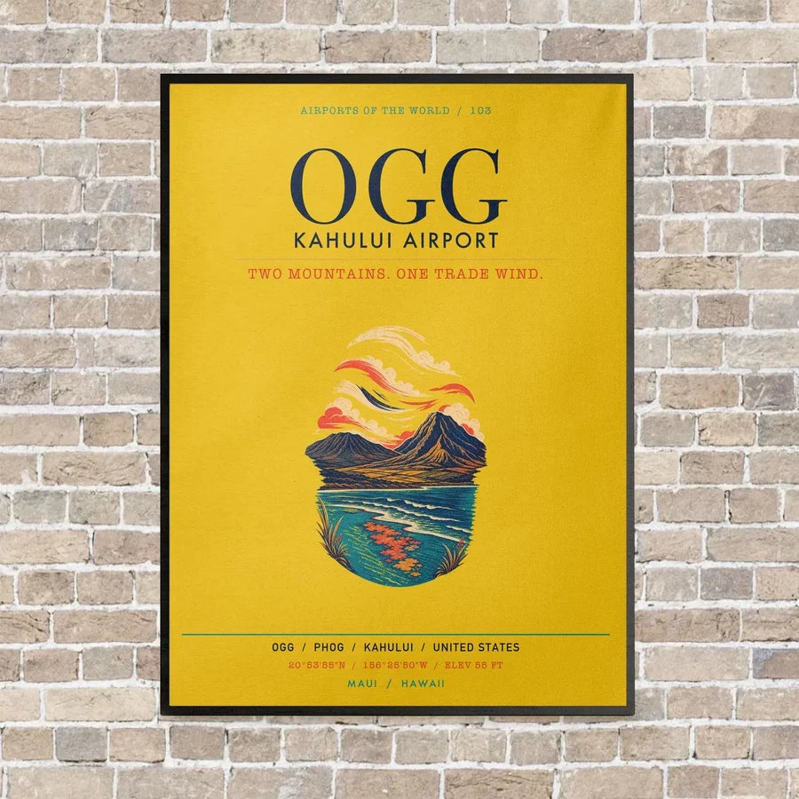 Kahului Airport OGG vertical canvas print - framed - yellow background